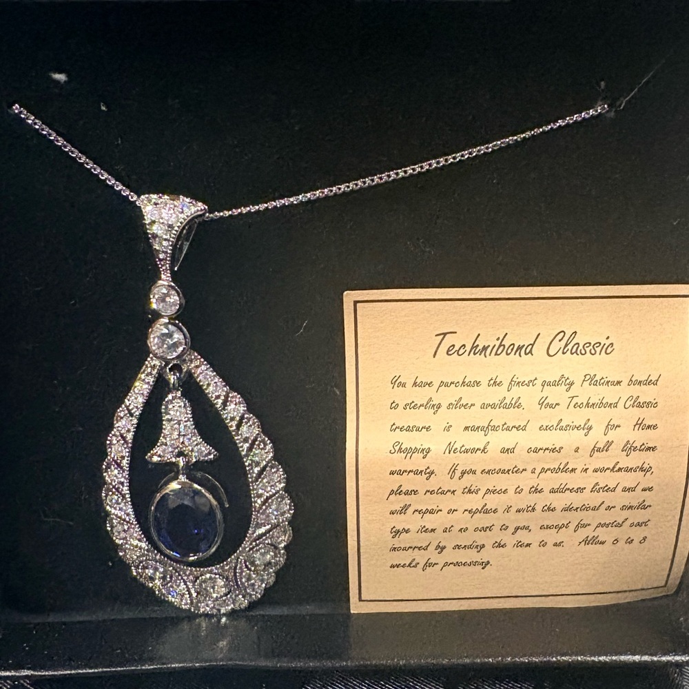 Technibond Silver and Dark Blue Teardrop Necklace